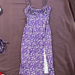 Purple Floral Spaghetti Strap Dress